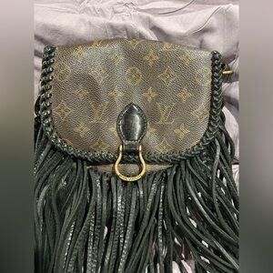Fringed Monogram Crossbody Vintage Boho Bag